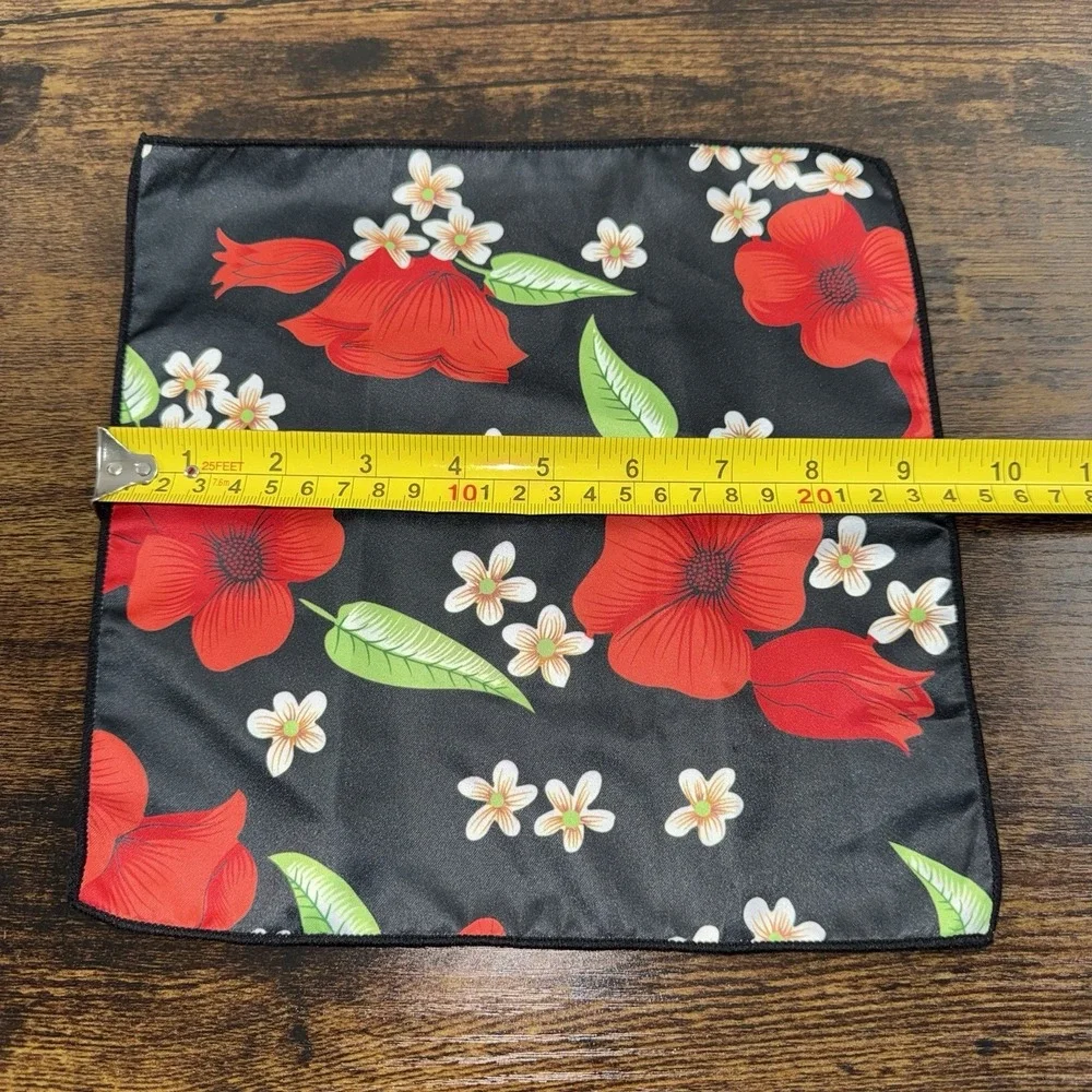 Hi-Tie Floral Tie & Pocket Square Set Black Red Flower Neck Tie Handkerchief Men